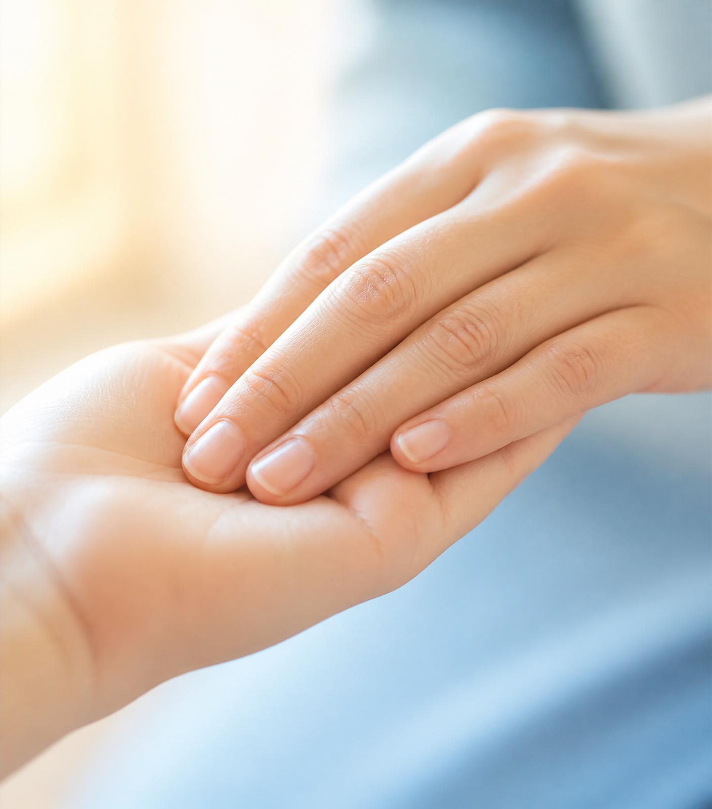Duas mãos pousadas suavemente uma sobre a outra